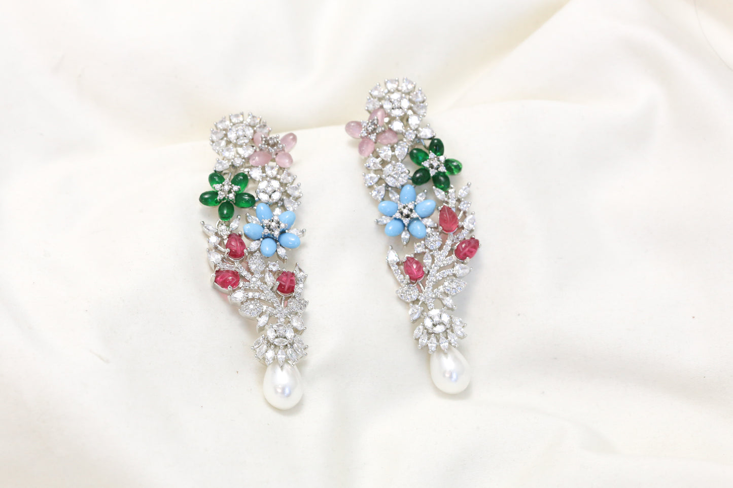 Kiran CZ & Carved Stones Pearl Earring- Turquoise