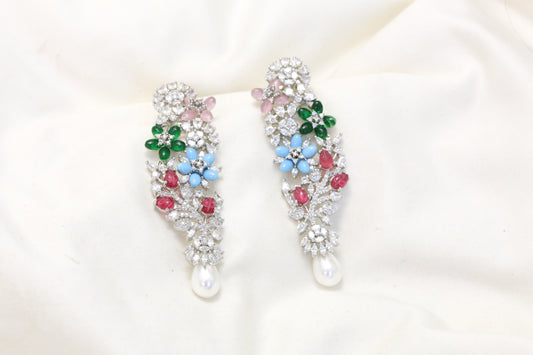 Kiran CZ & Carved Stones Pearl Earring- Turquoise