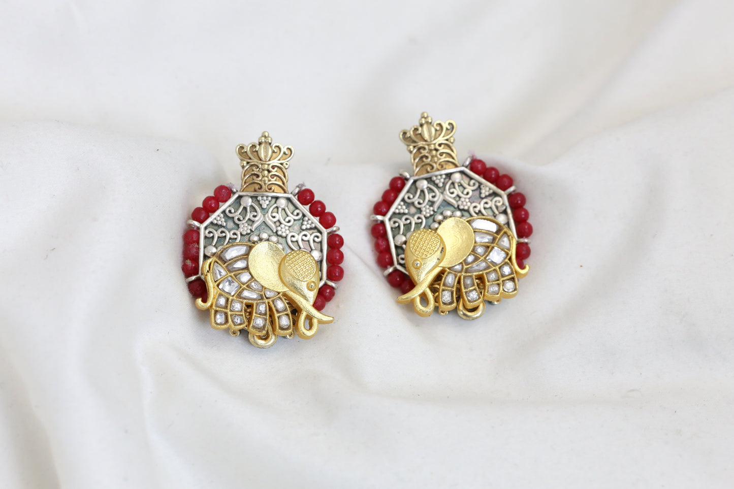 Samaira Dual Tone Kundan Studs - Red