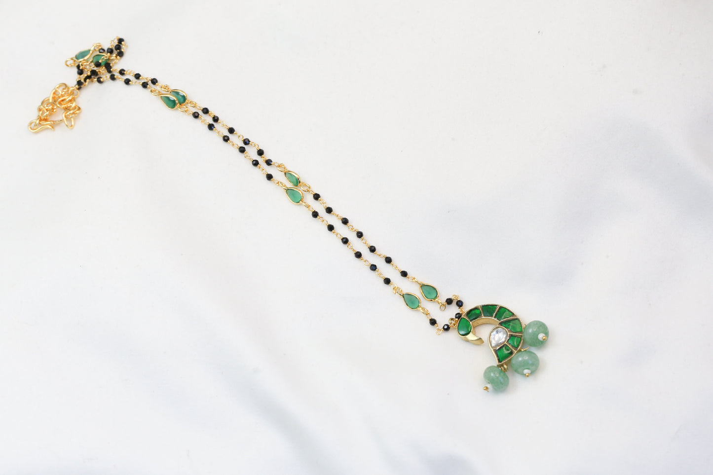 Jadau Black Bead Chain - Green