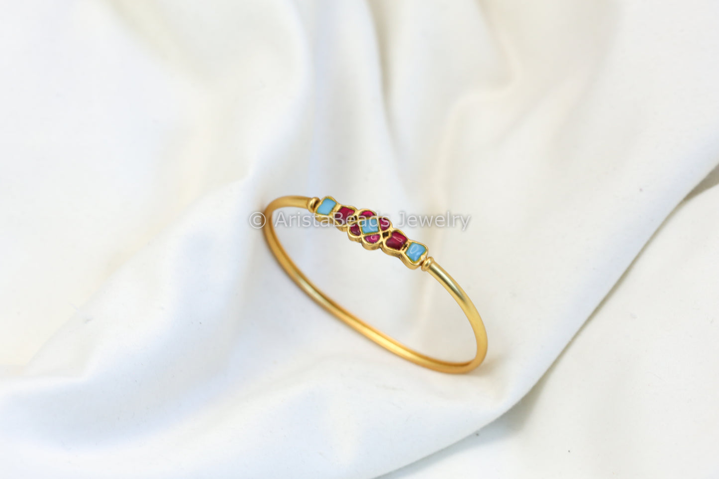 Dainty Jadau Bracelet (Openable) - Ruby Turquoise