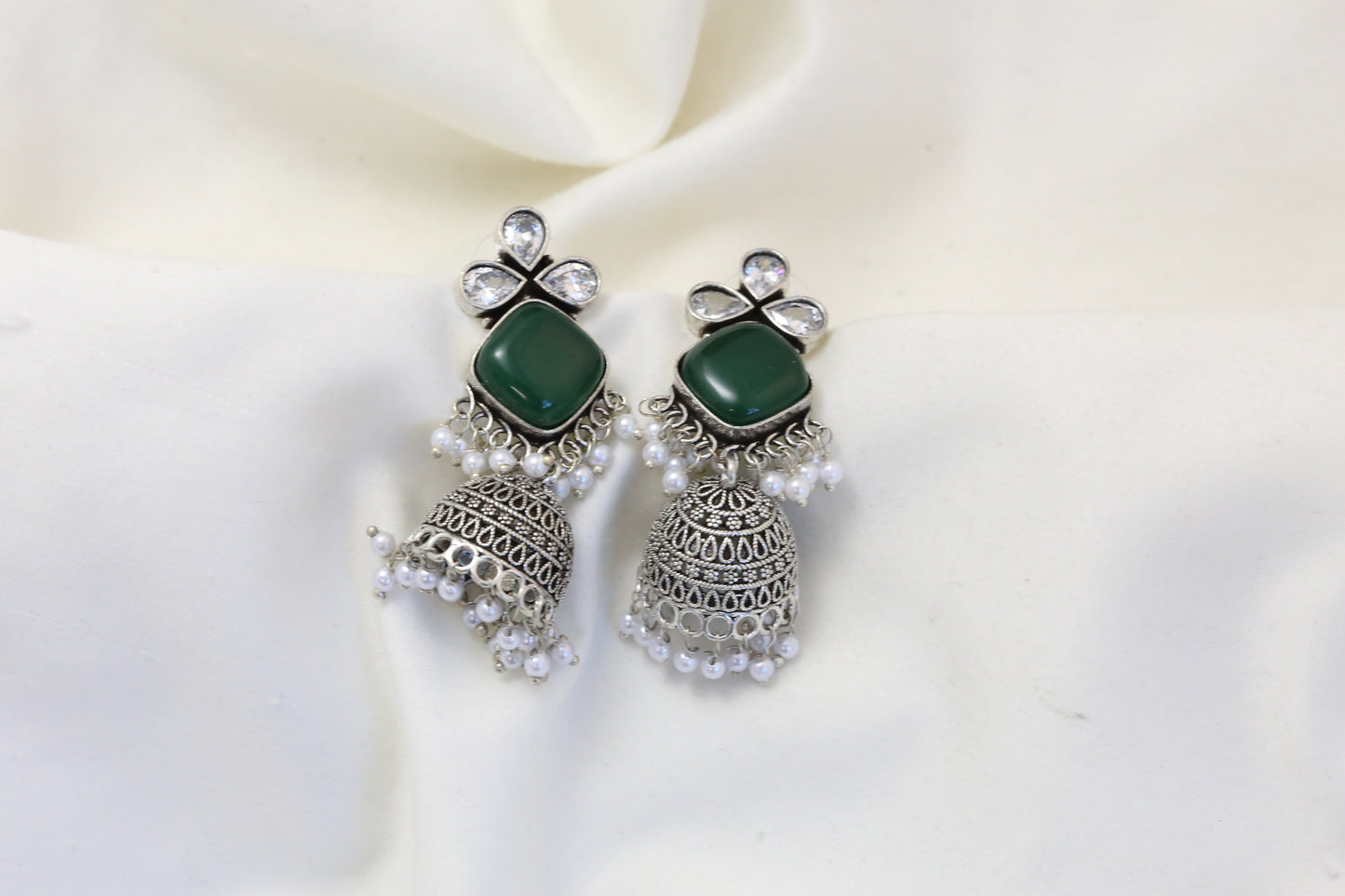 Anjani Oxidized Jhumka - Green