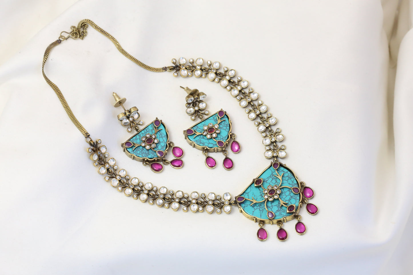 Victorian Finish Turquoise Polki Kundan Set