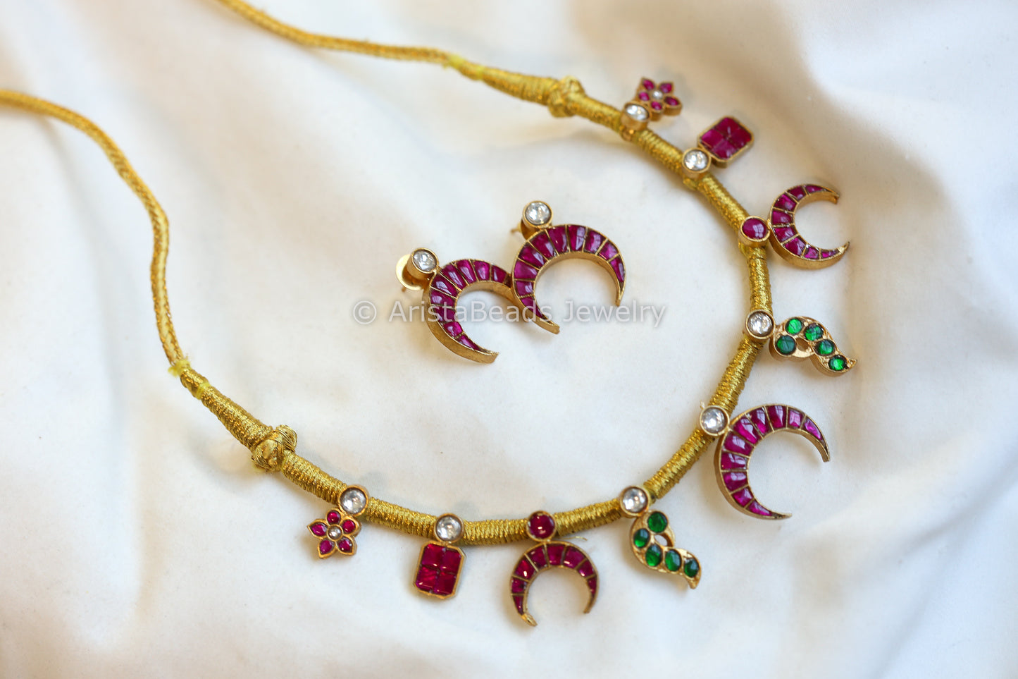 Chandrika Jadau Kundan Thread Necklace Set - Ruby Green (103-30)