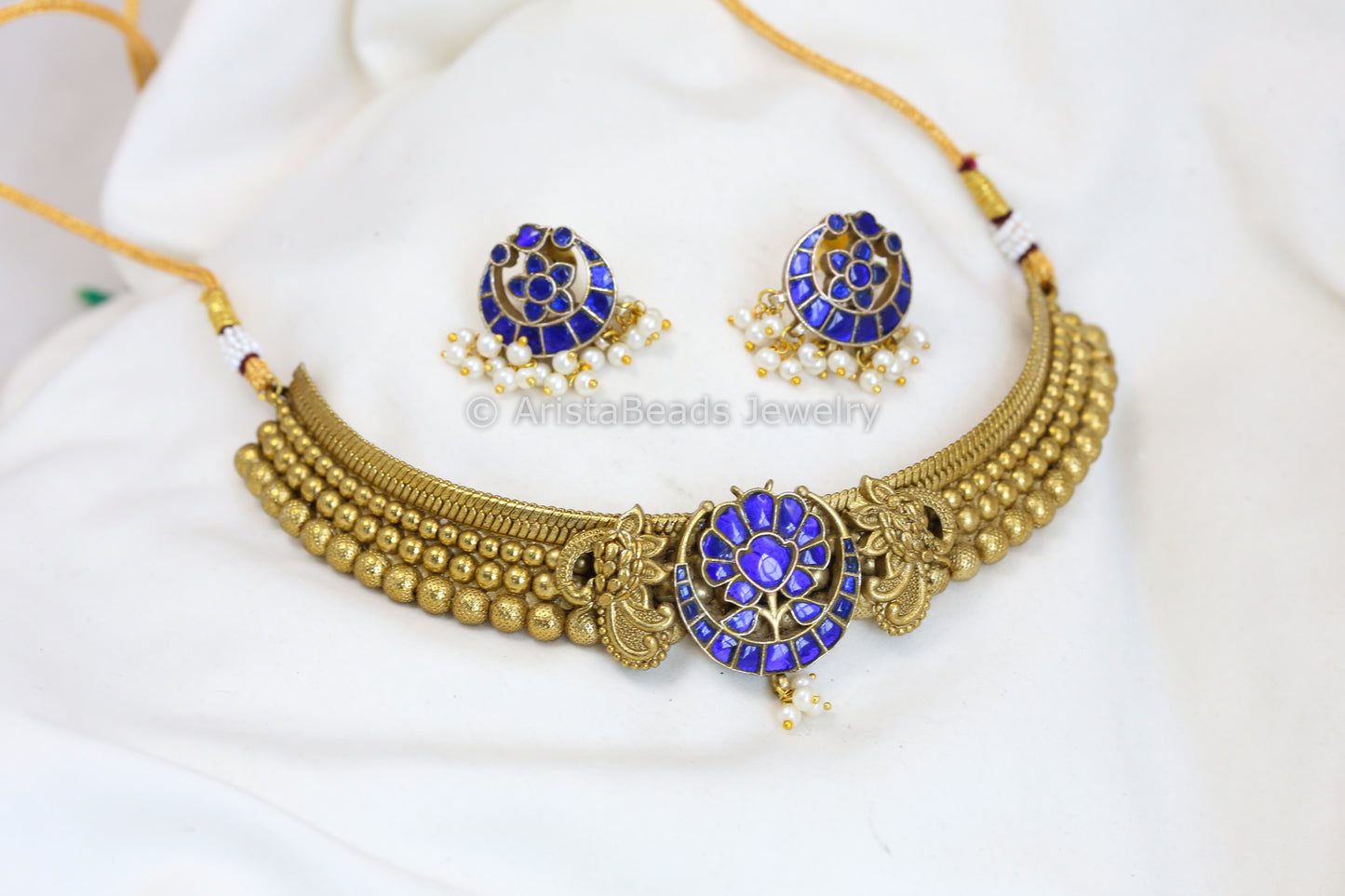Jadau Thussi Necklace Set - Blue
