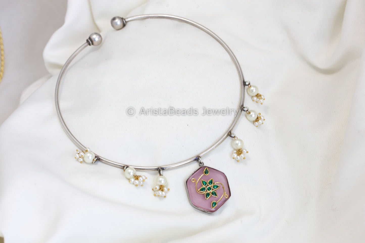 Alia Inlay Kundan Hasli Necklace - Pink Green