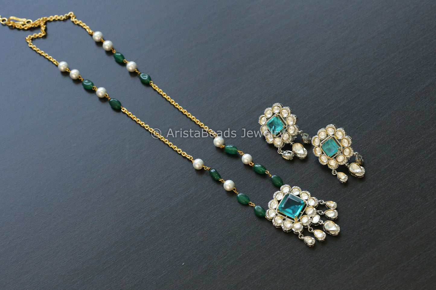 Dainty Aqua Doublet Kundan Polki Set (102-46)