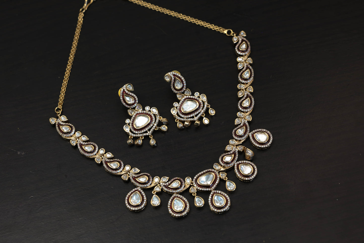 Rohini Uncut Polki, CZ &Enamel Set - Red(103-66)