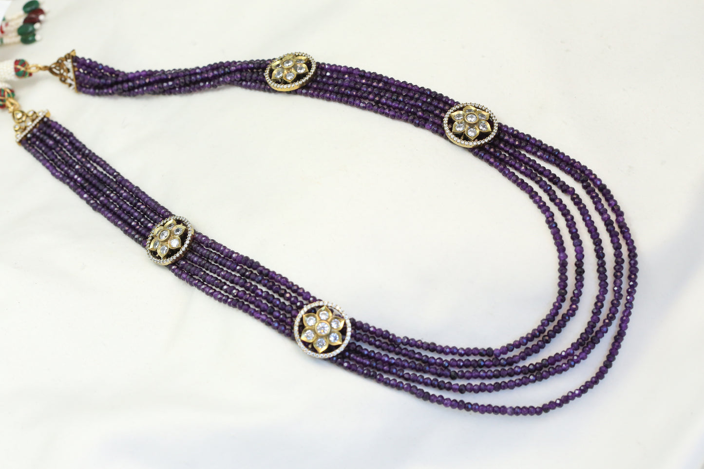 5 Strand Polki & Amethyst Bead Necklace