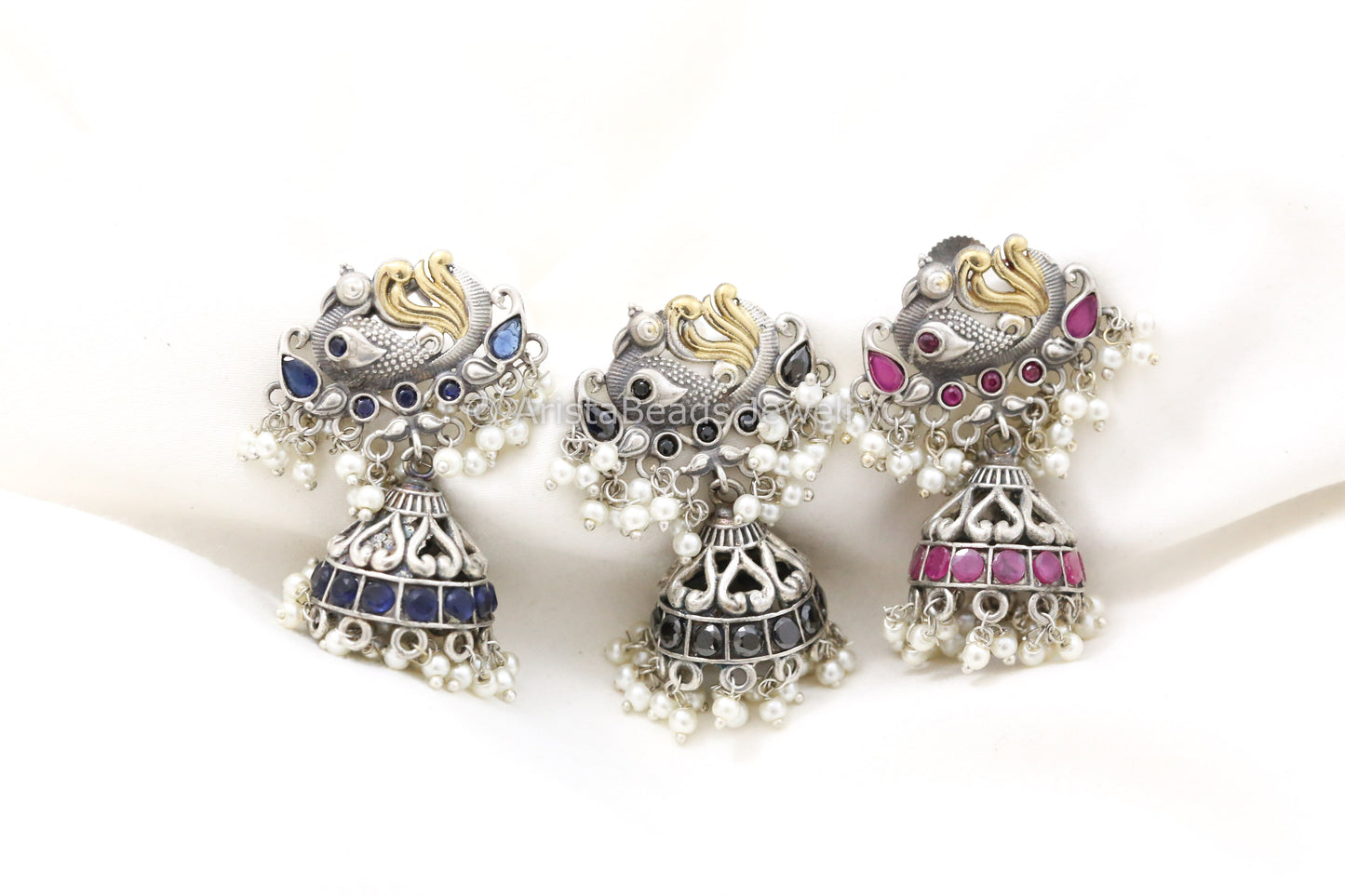 Silver Look Peacock Jhumka