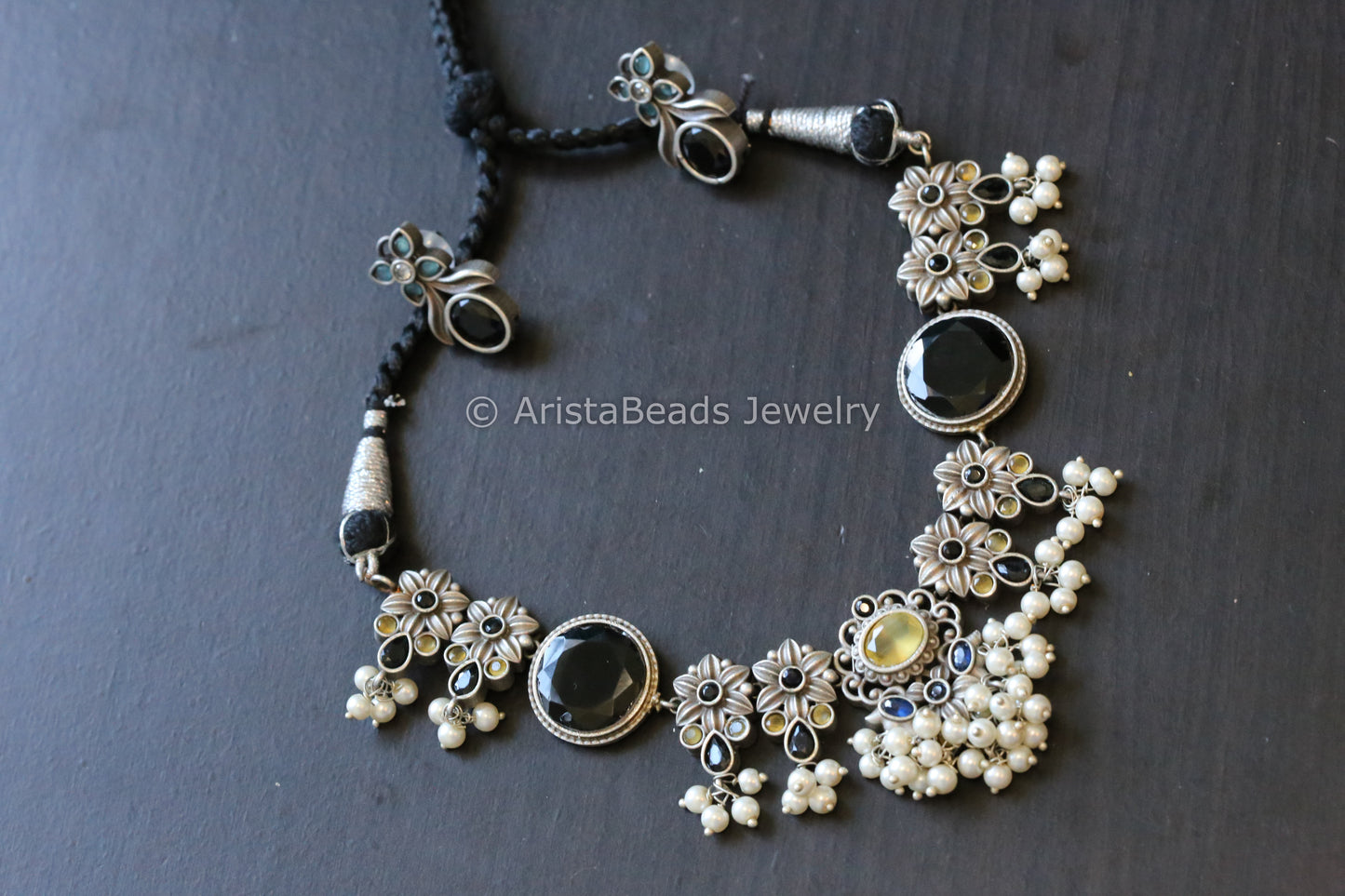 Black Yellow Blue Oxidized Necklace Set