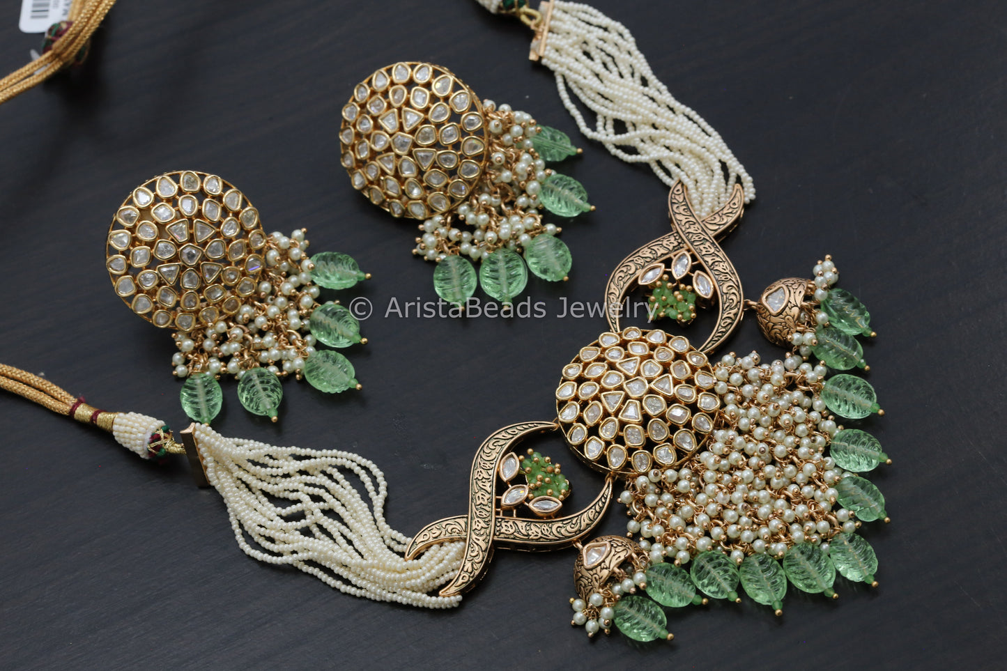 Uncut Polki Kundan Choker Set - Mint Drops