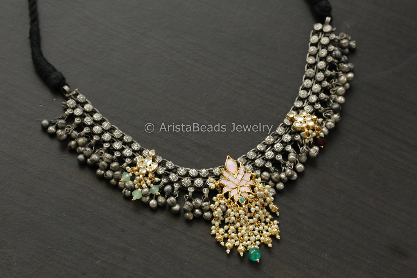 Blush Pink Pachi Kundan Oxidized Necklace