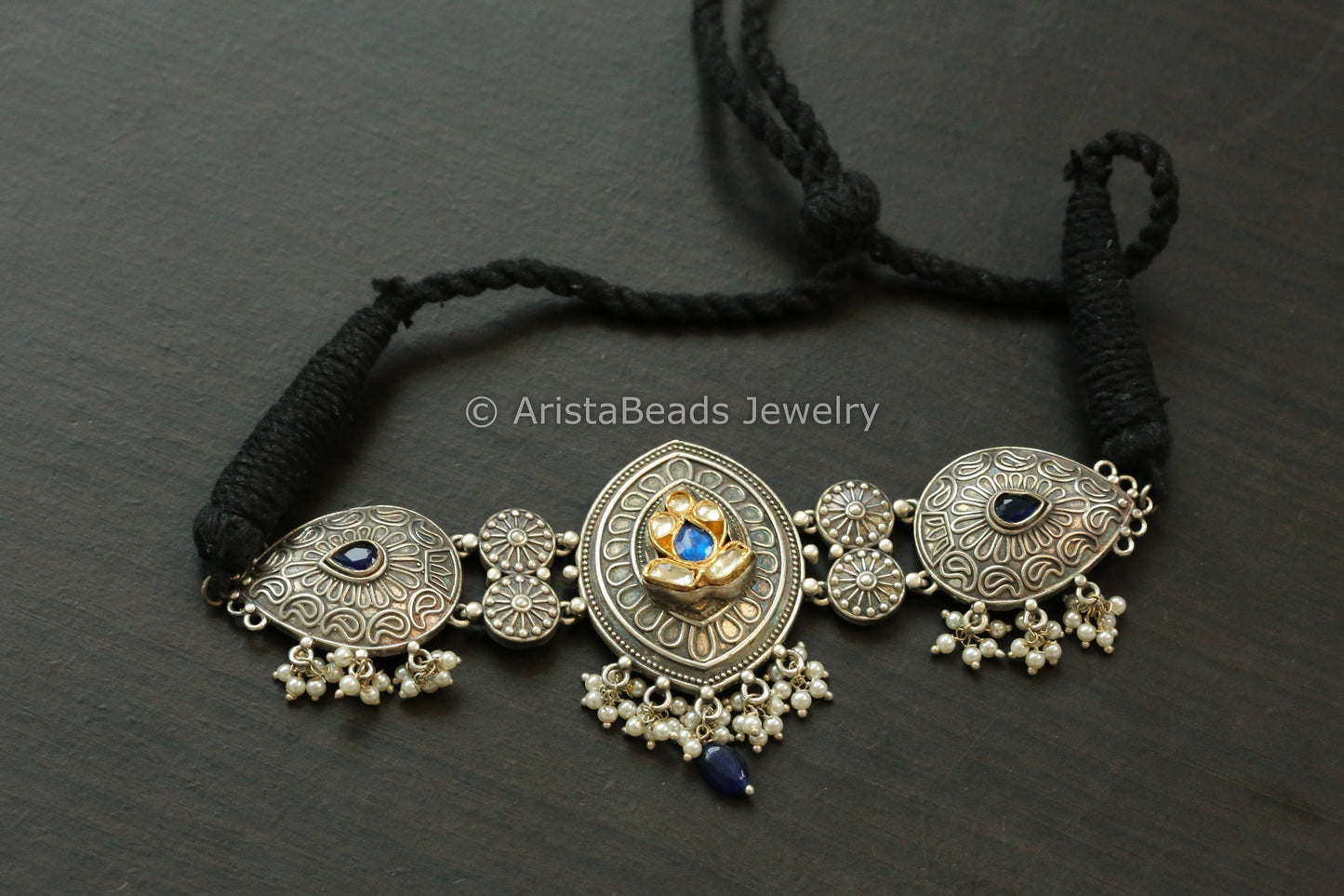 Blue Pachi Motif Oxidized Choker