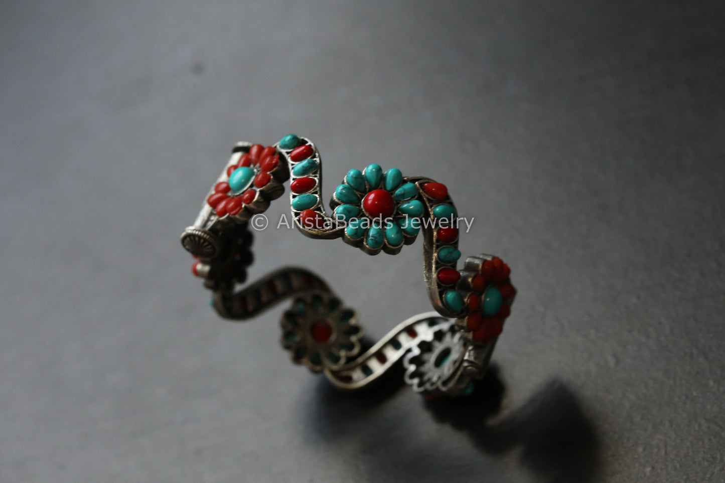 Turquoise & Coral Bangle