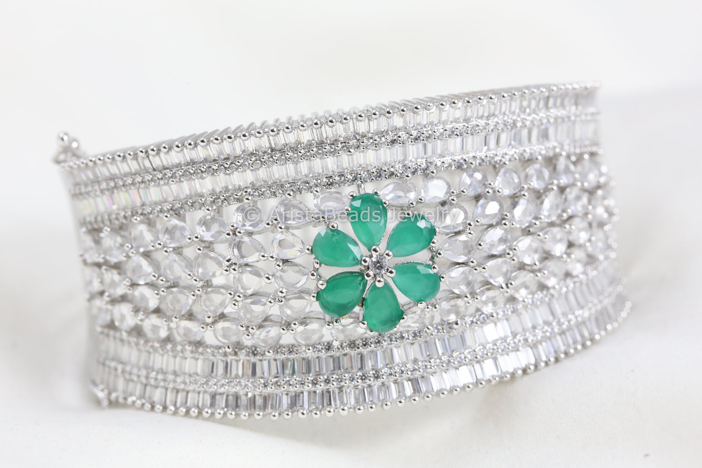 Designer Silver Finish Kada - Emerald