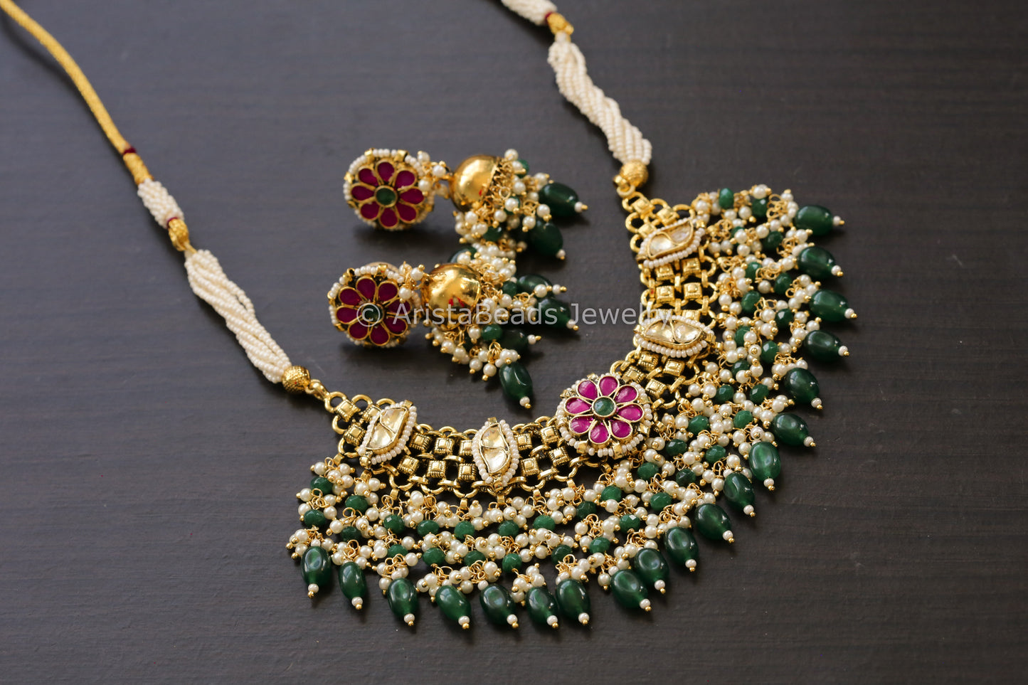 Antique Gold Pachi Kundan Necklace Set