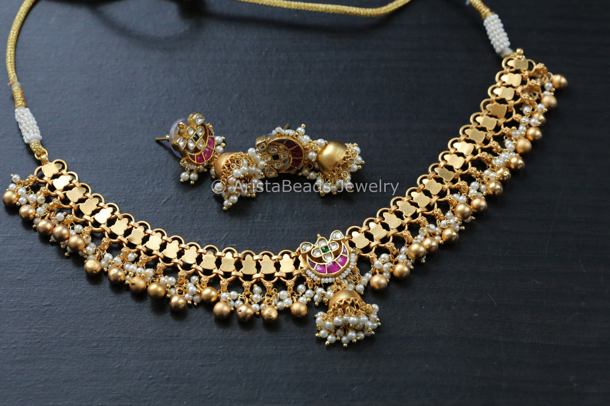 Real Gold Look Alike Jadau Pachi Kundan Necklace Set