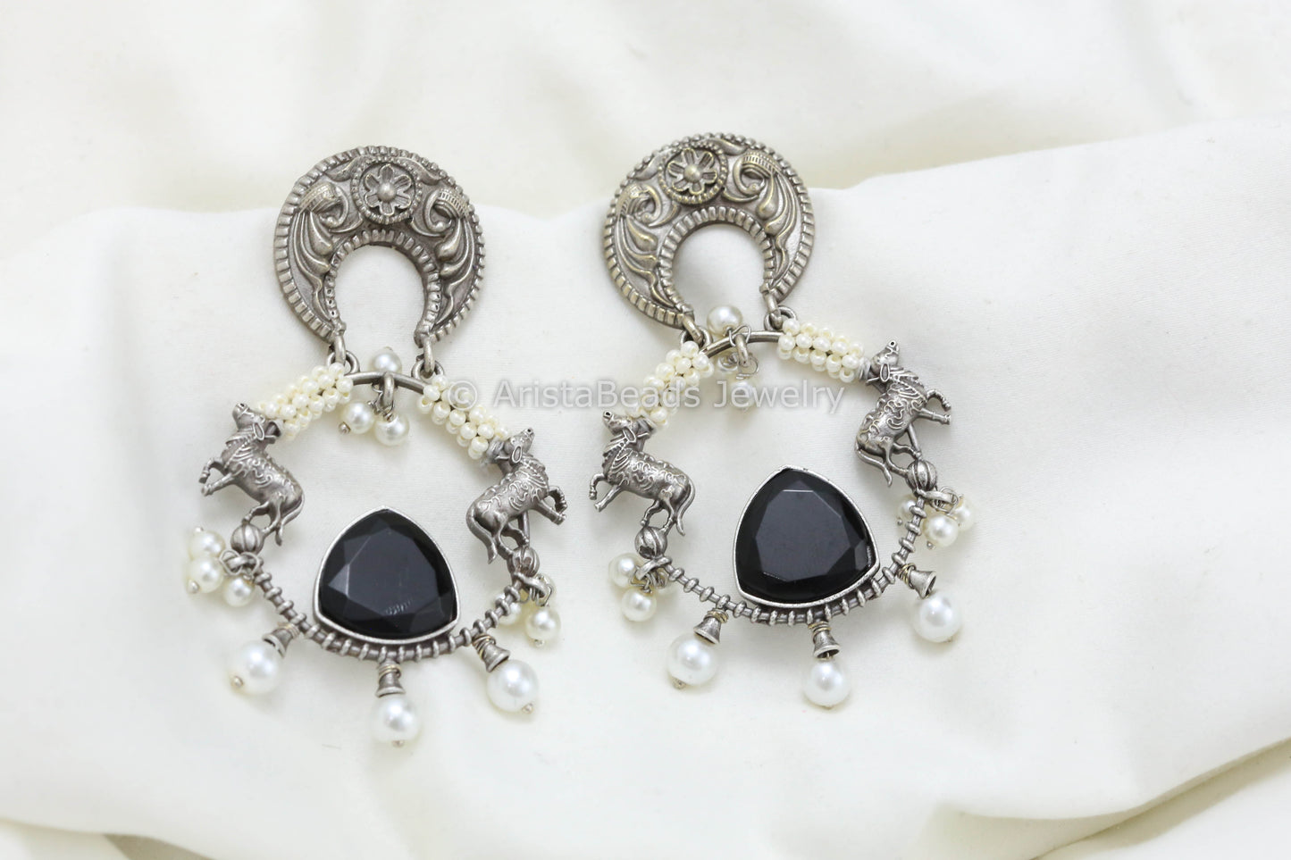 Silver Look Chandbaali - Black