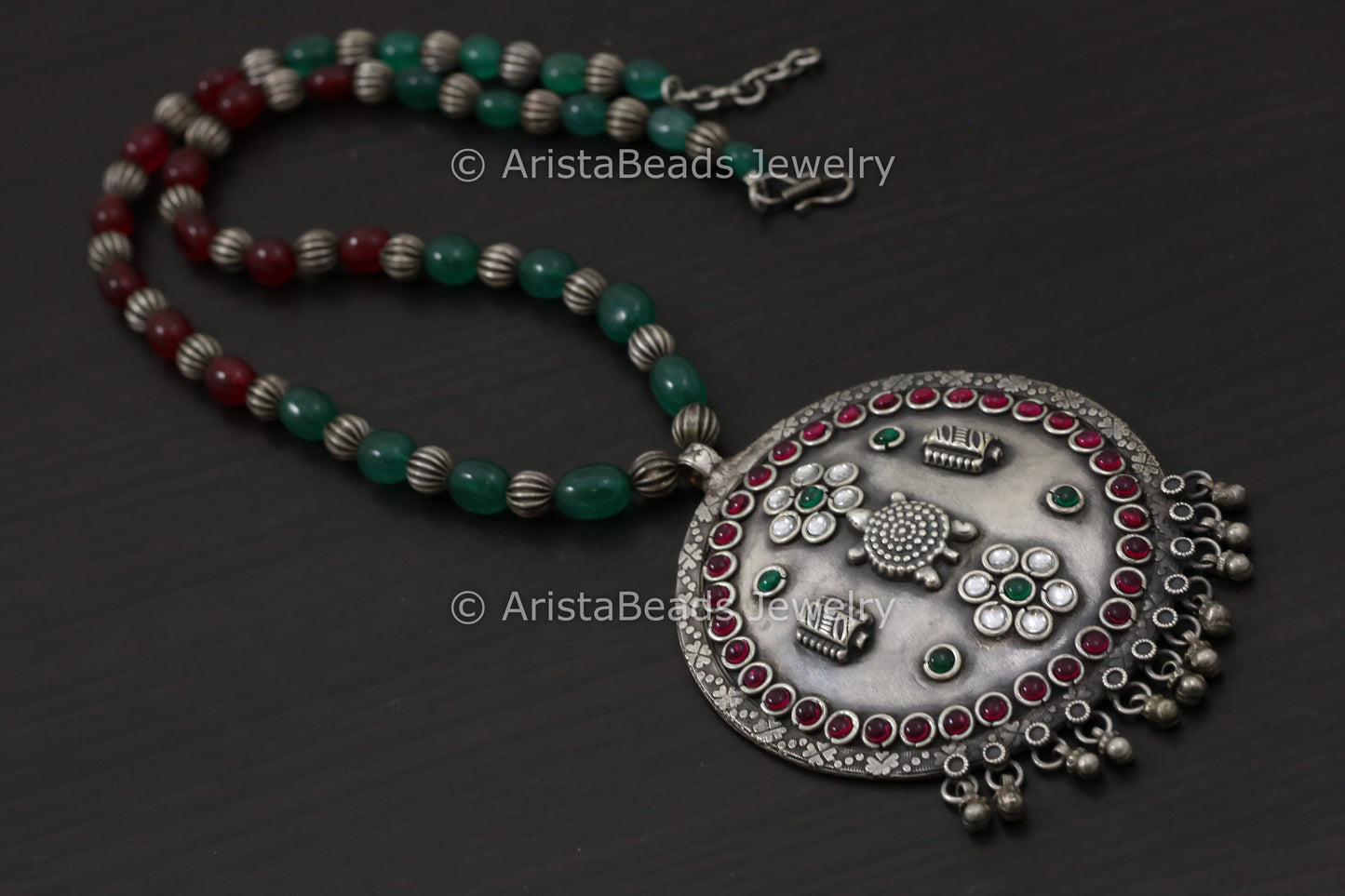 Kundan Kemp Stone Turtle Necklace