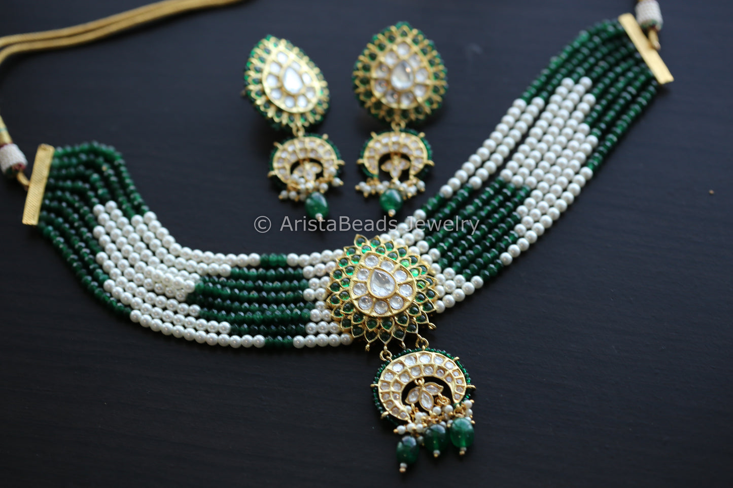 Foil Kundan Necklace Set - Green