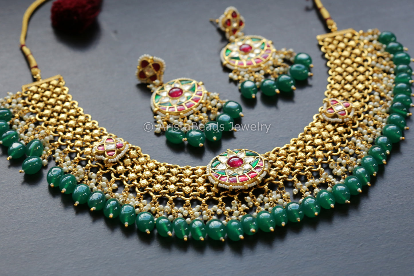 Antique Real Gold Look Kundan Necklace Set
