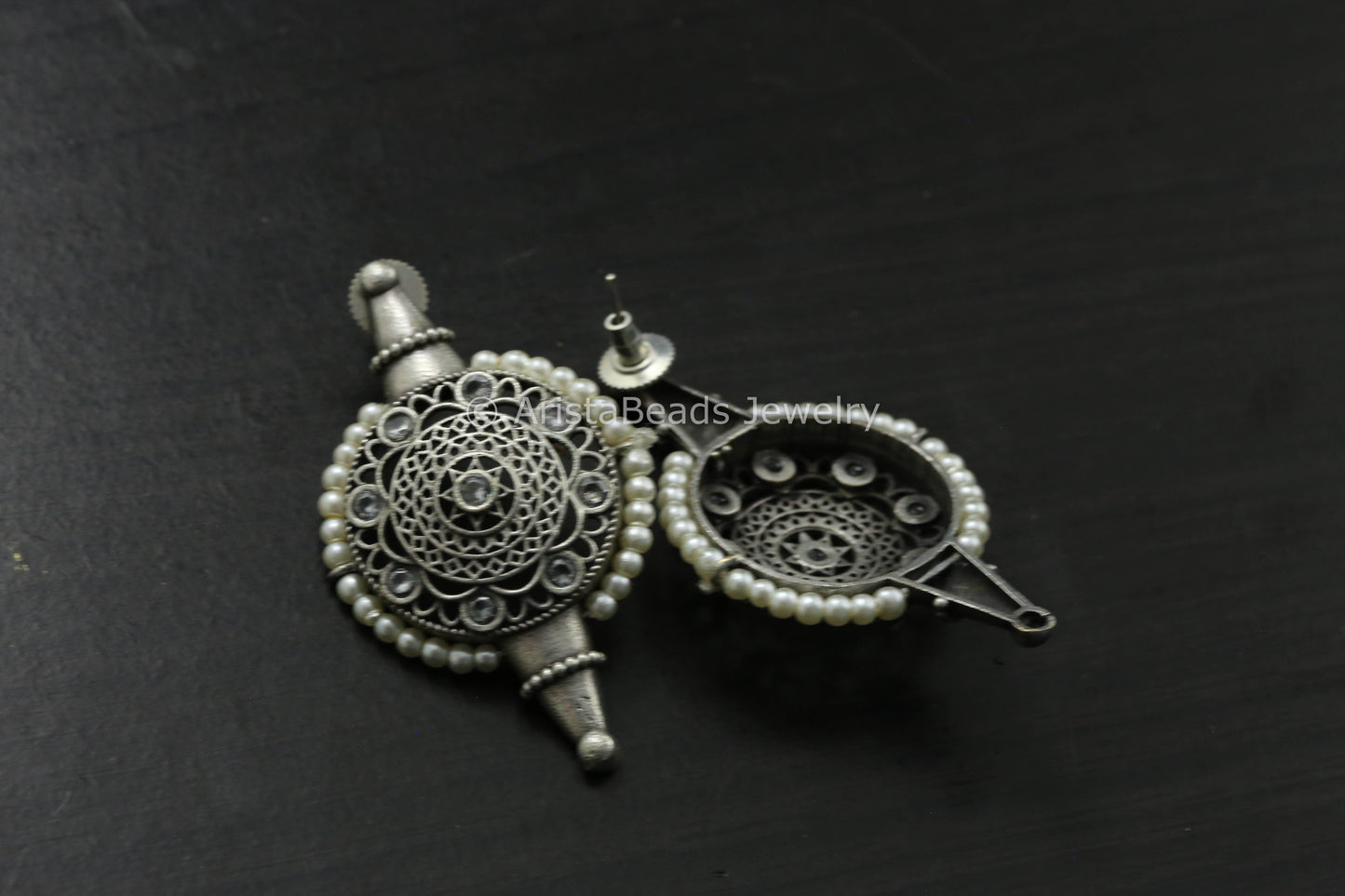 Silver Filigree Clear Stones Studs