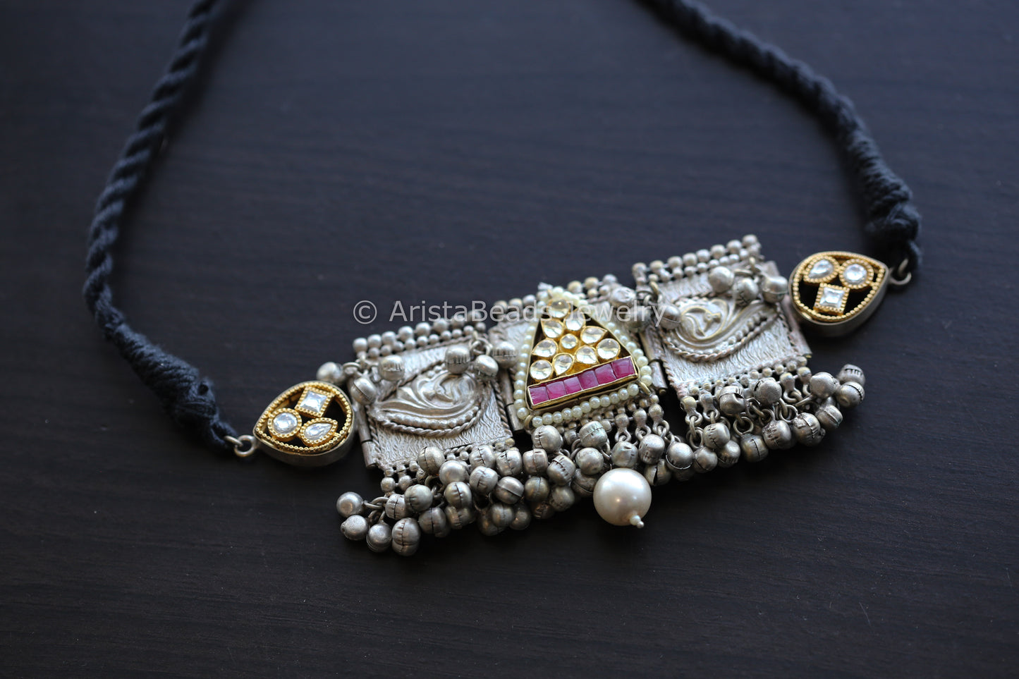 92.5 Silver Polish Kundan Choker Necklace