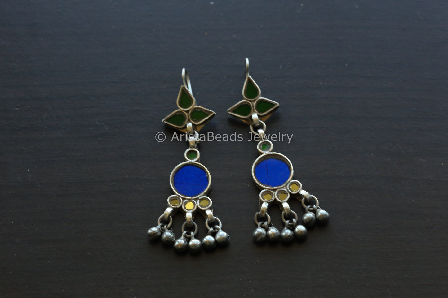 Vasant Real Glass Earrings -Blue Yellow