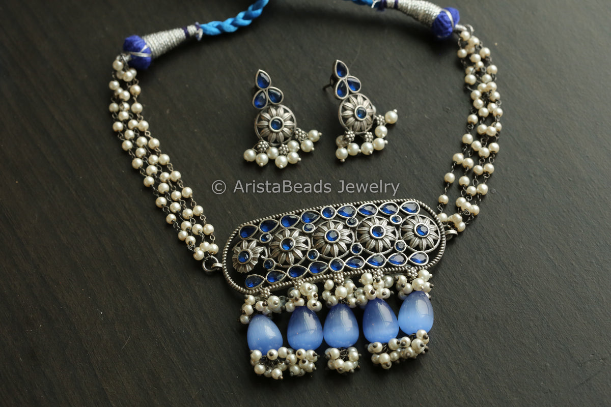 Oxidized Necklace Set -Blue