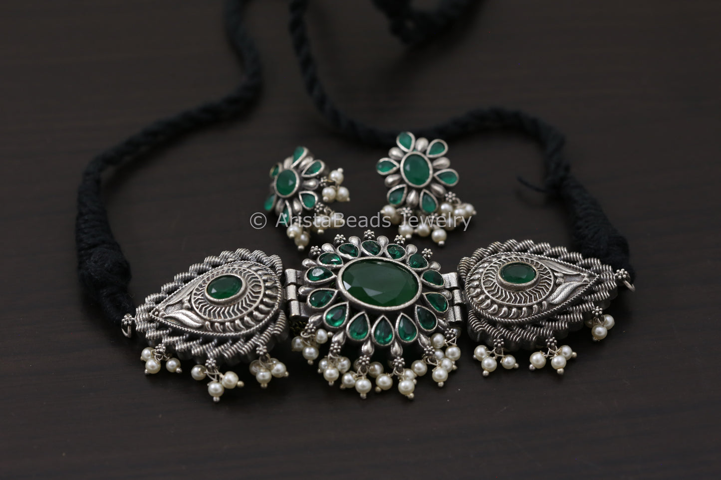 Silver Look Green CZ Stone Choker Set