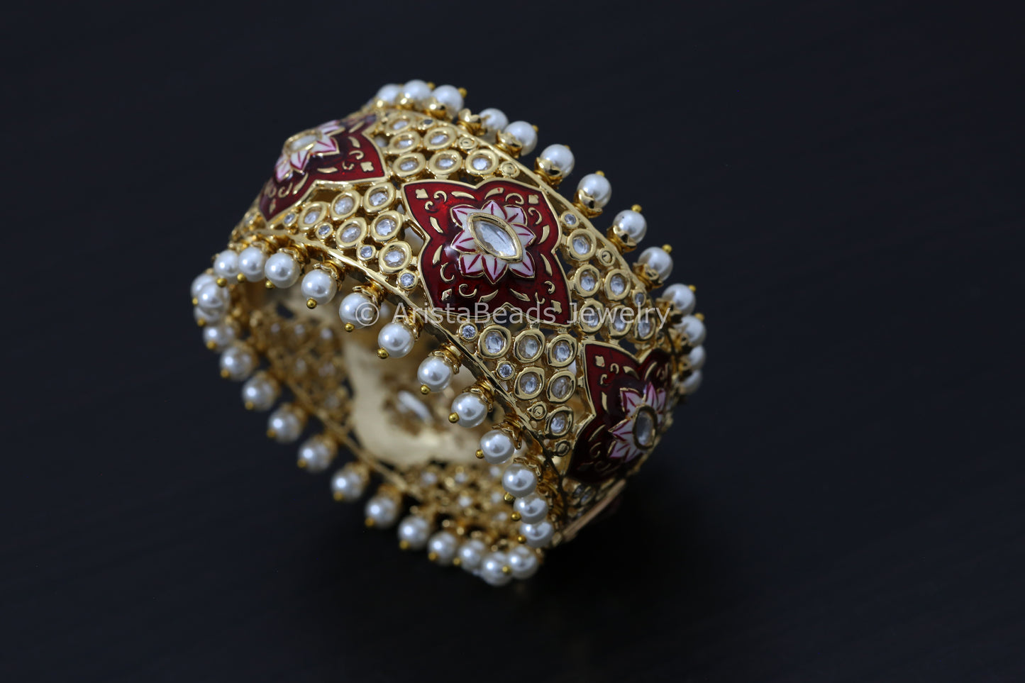 Handmade Red Enamel Kundan Polki Bangle