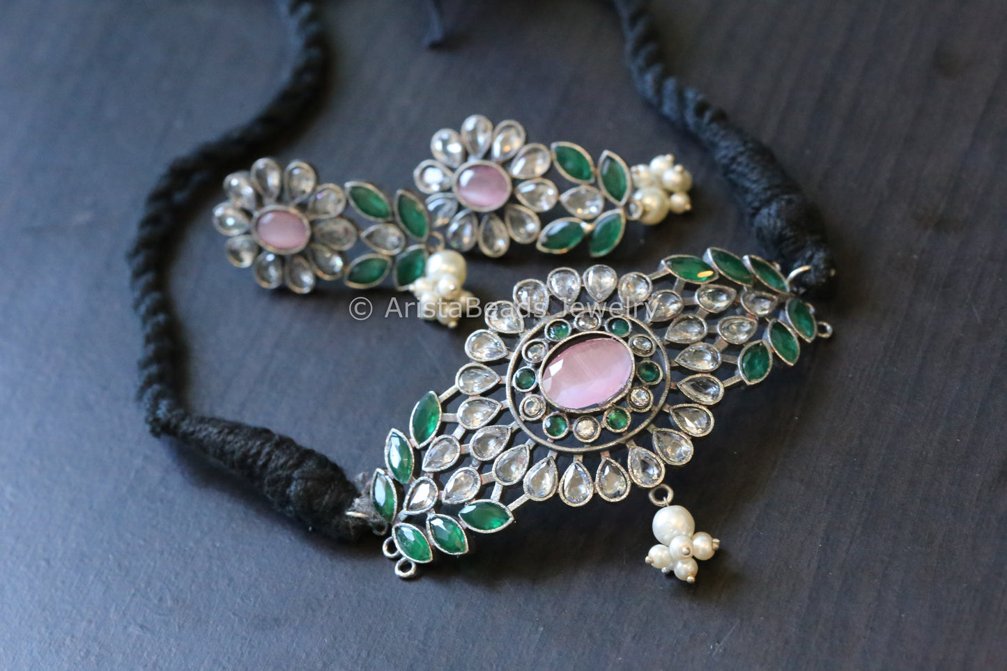 Green Clear Pink Choker Set
