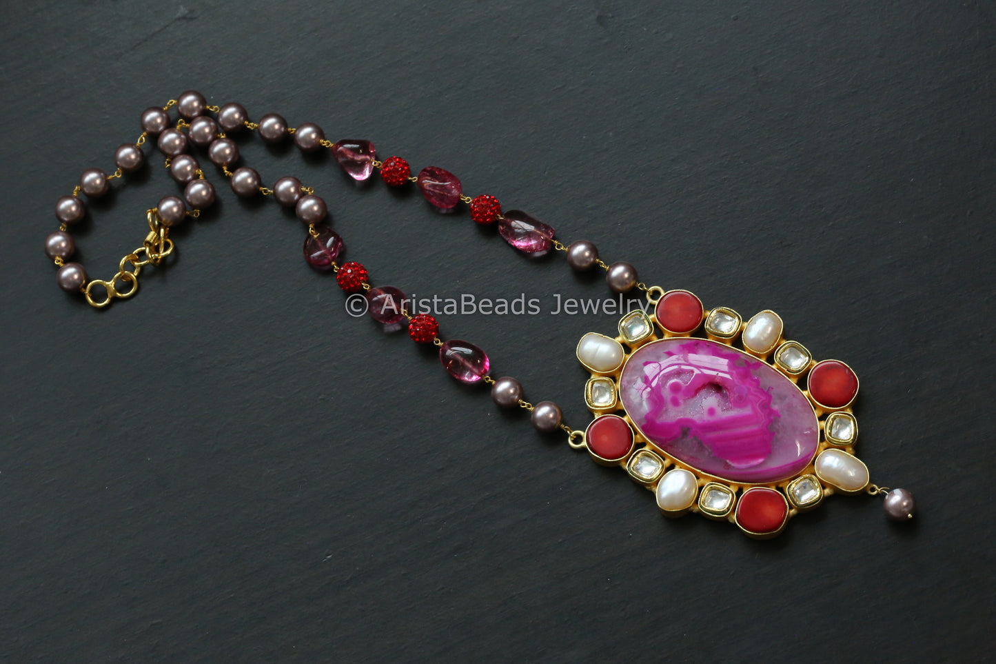 Contemporary Kundan, Coral & Baroque Pearl Necklace