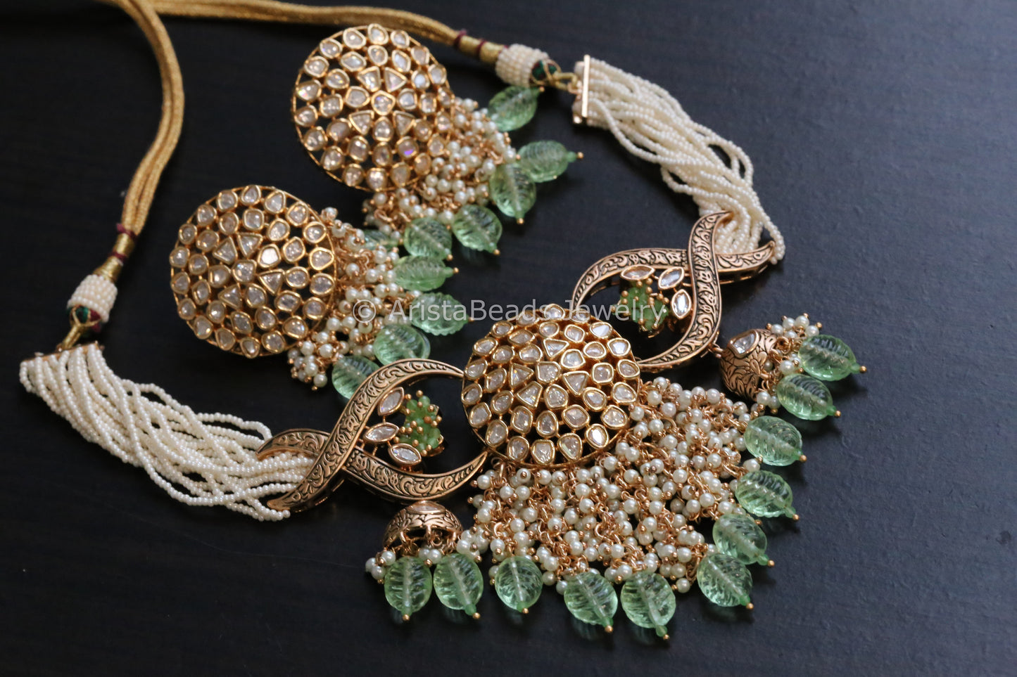 Uncut Polki Kundan Choker Set - Mint Drops