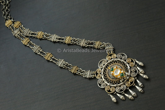 Green Pachi Kundan Dual Tone Necklace