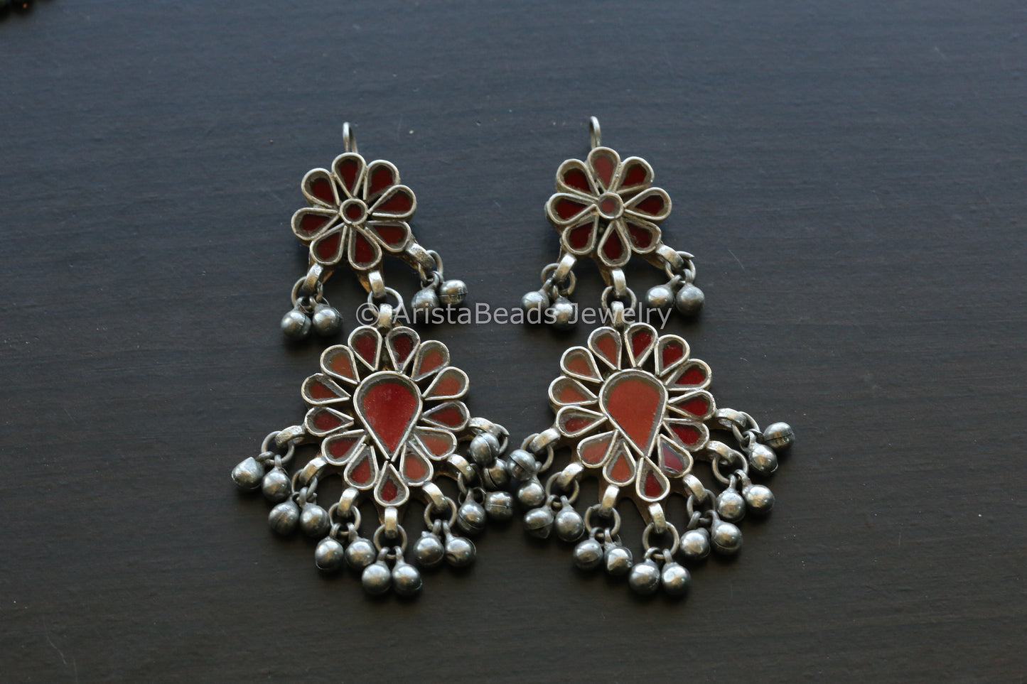 Darpan Real Glass Earrings - Red