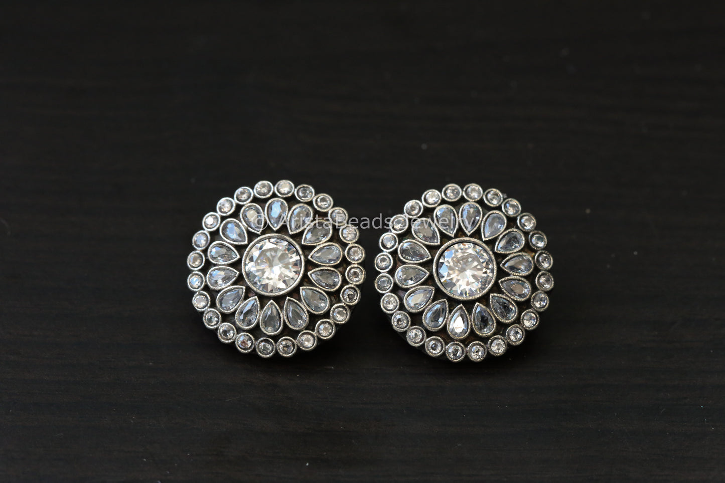 Cubic Zircon Oxidized Studs - Clear