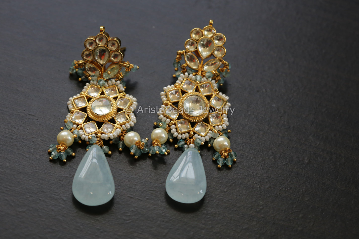 Contemporary Pachi Kundan Earrings - Clear