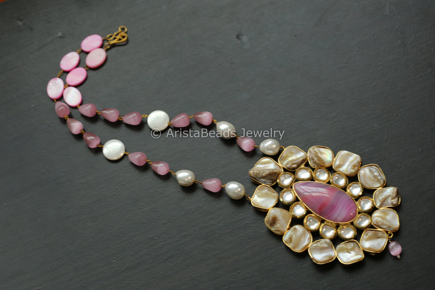 Contemporary Baroque, Kundan & Pink Agate Necklace