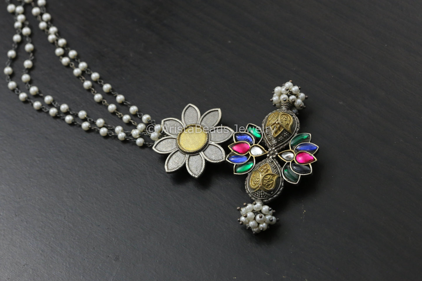 Jadau Kundan Work Oxidized Necklace