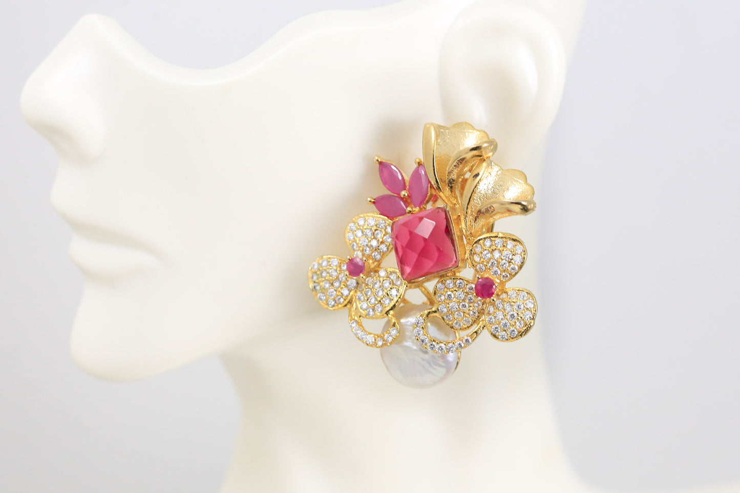 Designer Pearl Studs - Pink