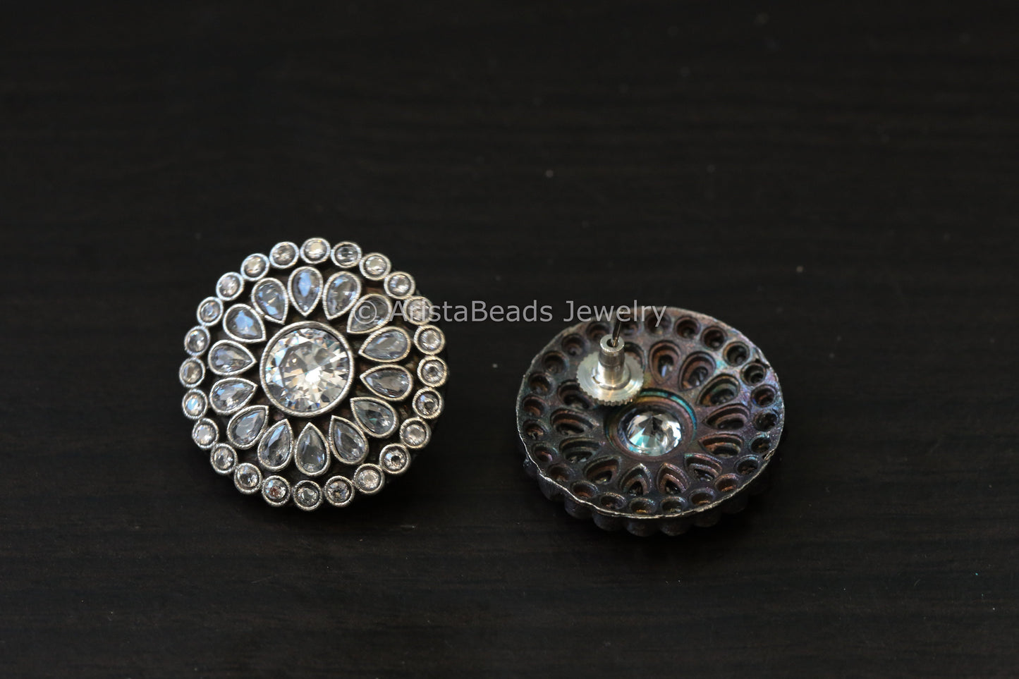 Cubic Zircon Oxidized Studs - Pink