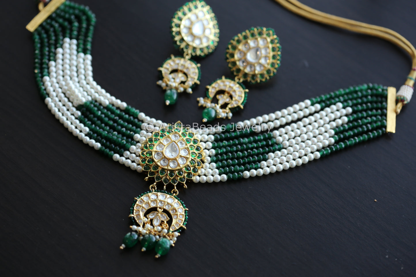 Foil Kundan Necklace Set - Green