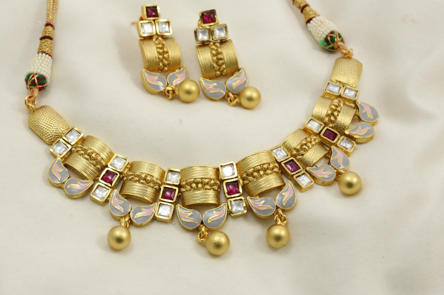 Ruhi Kundan Polki Enamel Set - Gray