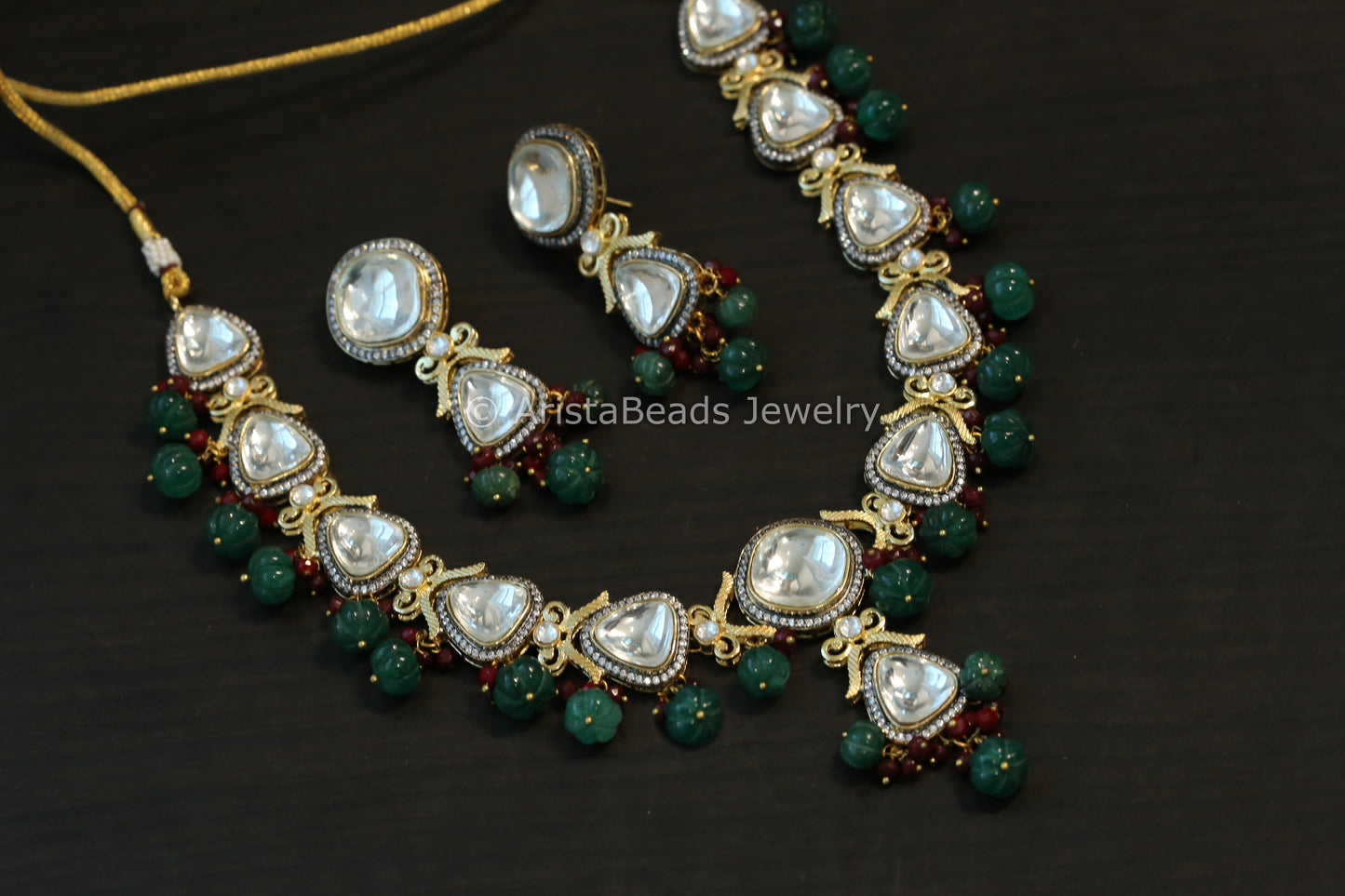 Big Polki Kundan Necklace Set - Melon Drops