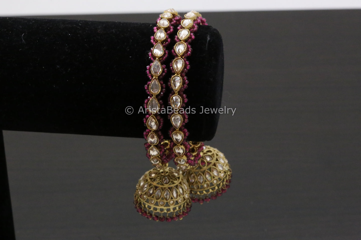 Polki Jhumka Bangle Set - Red