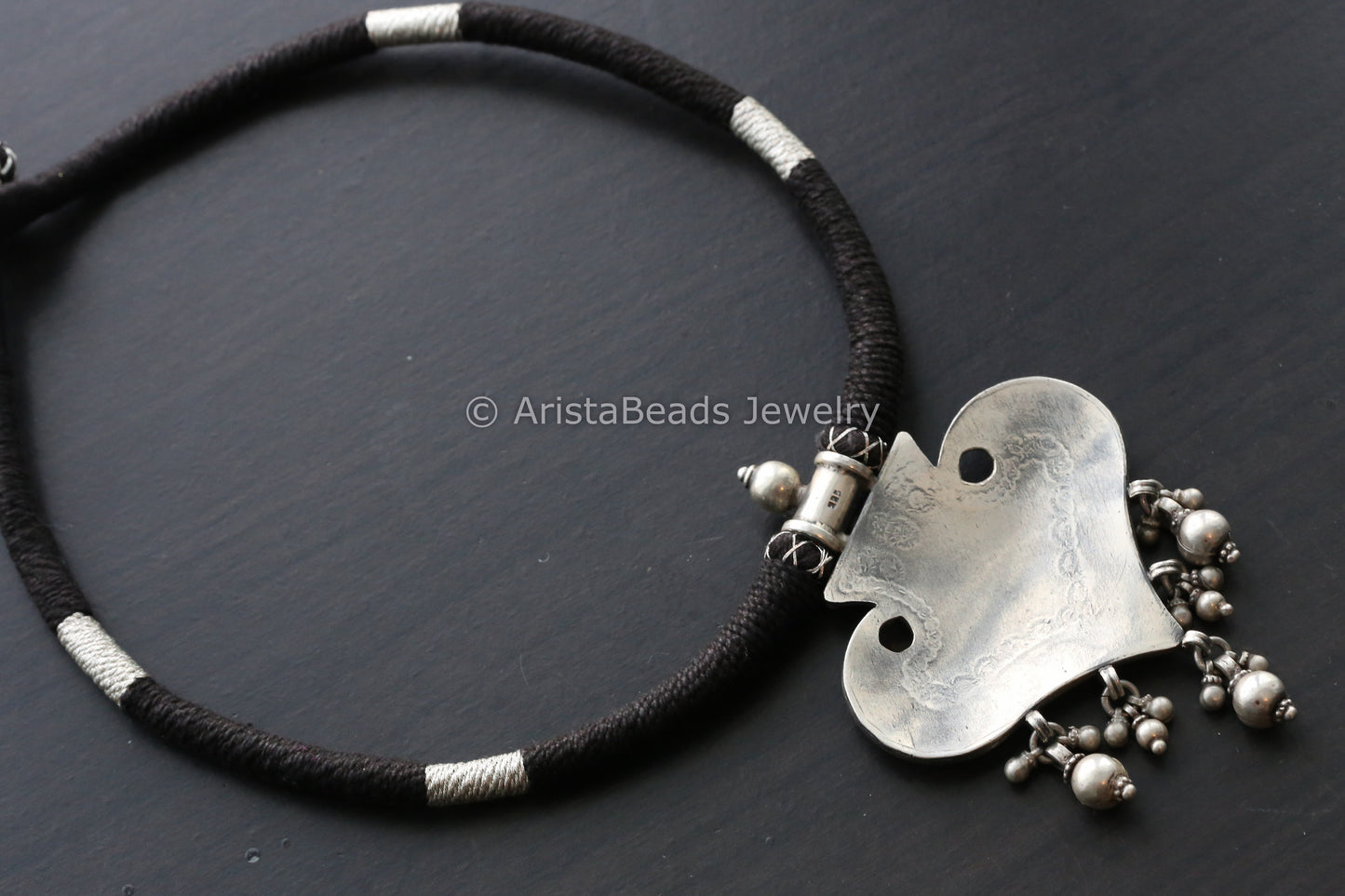 925 Sterling Silver Necklace in Black Silver Thread