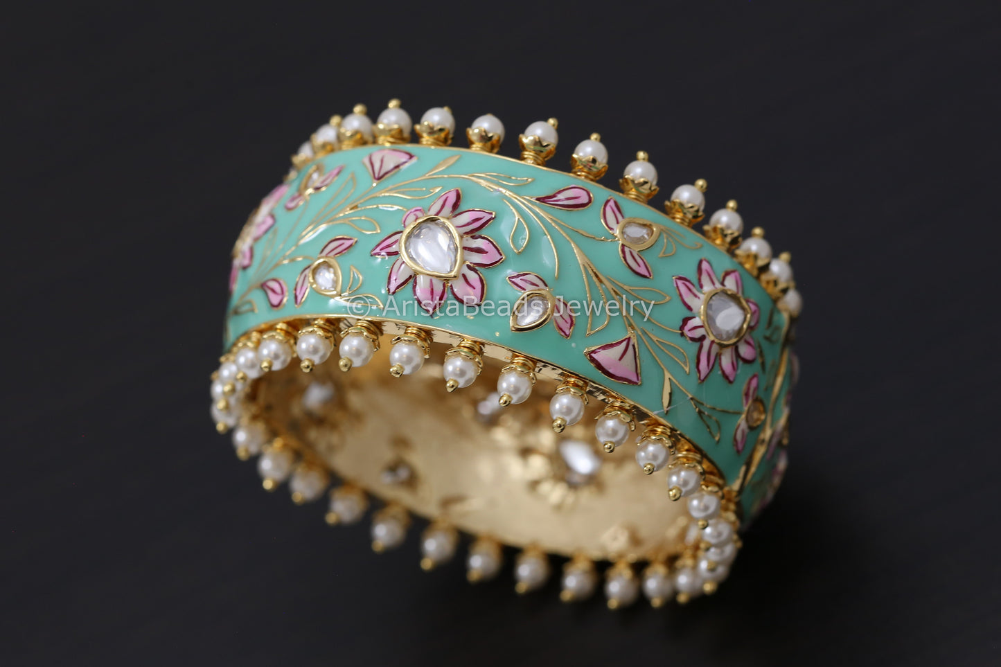 Handmade Enamel Kundan Bangle- Teal