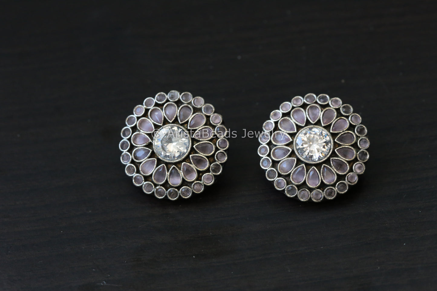 Cubic Zircon Oxidized Studs - Pink